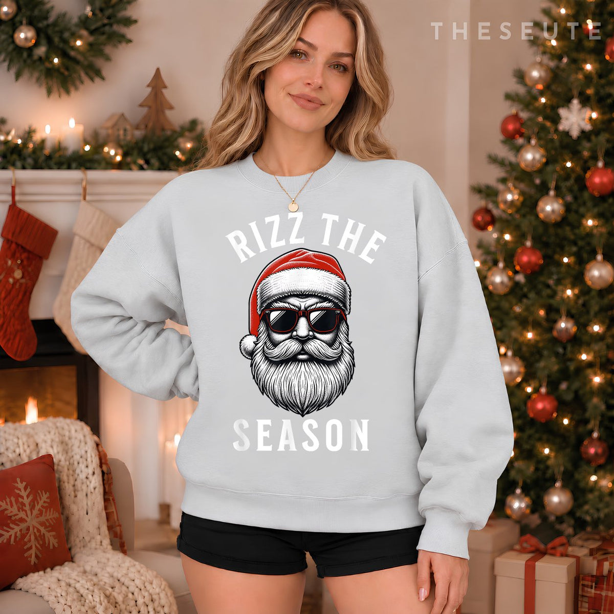 Rizz the Season Silly Christmas Funny Santa Men Teen Boys Sweatshirt