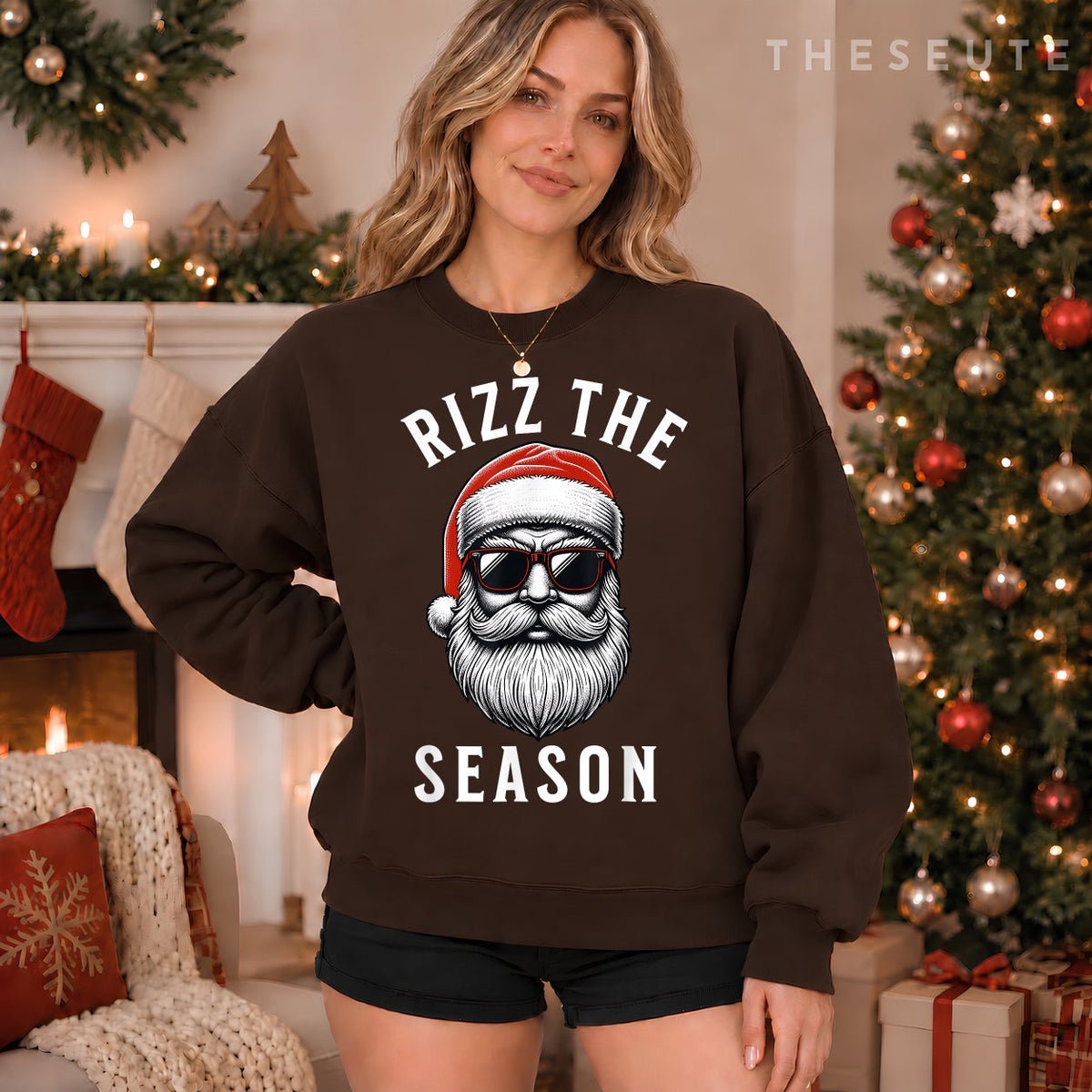 Rizz the Season Silly Christmas Funny Santa Men Teen Boys Sweatshirt