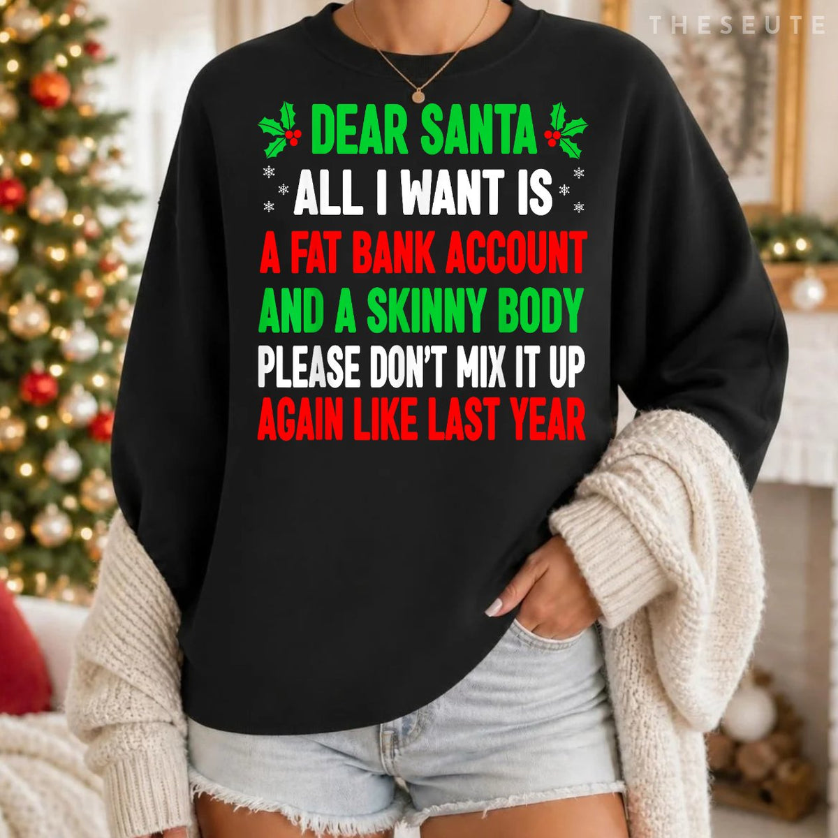 Funny Christmas Shirts For Women Men Adult Dear Santa Sweatshirt
