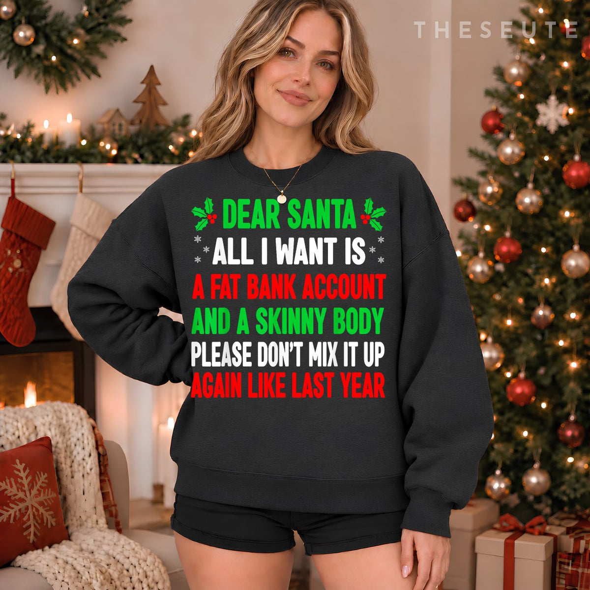 Funny Christmas Shirts For Women Men Adult Dear Santa Sweatshirt