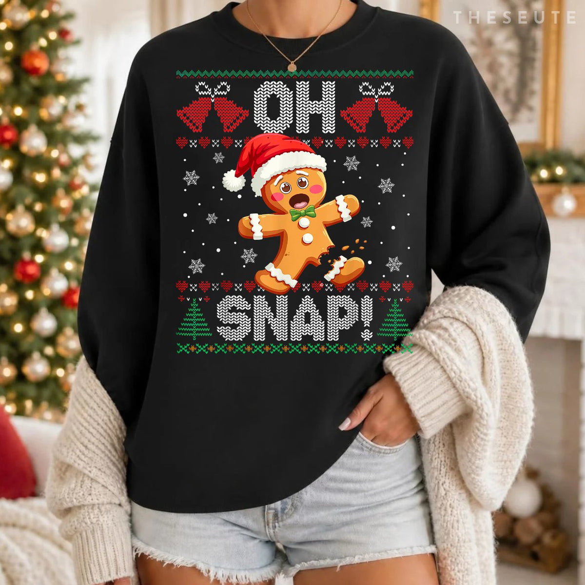 Funny Gingerbread Man Oh Snap Christmas Ugly Xmas Sweatshirt