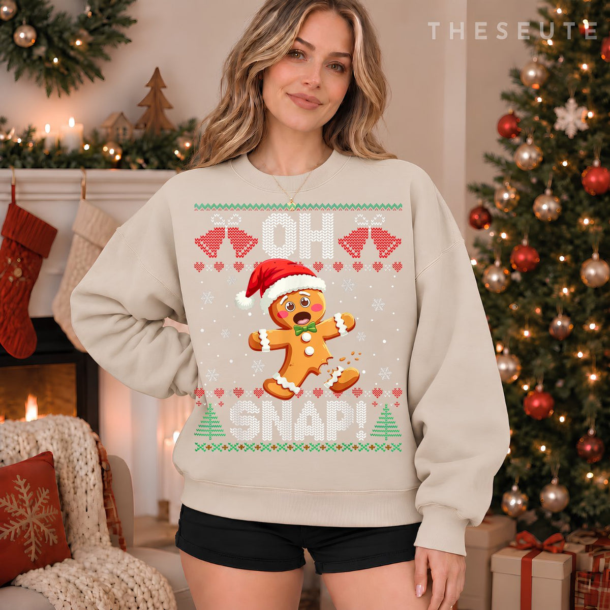 Funny Gingerbread Man Oh Snap Christmas Ugly Xmas Sweatshirt