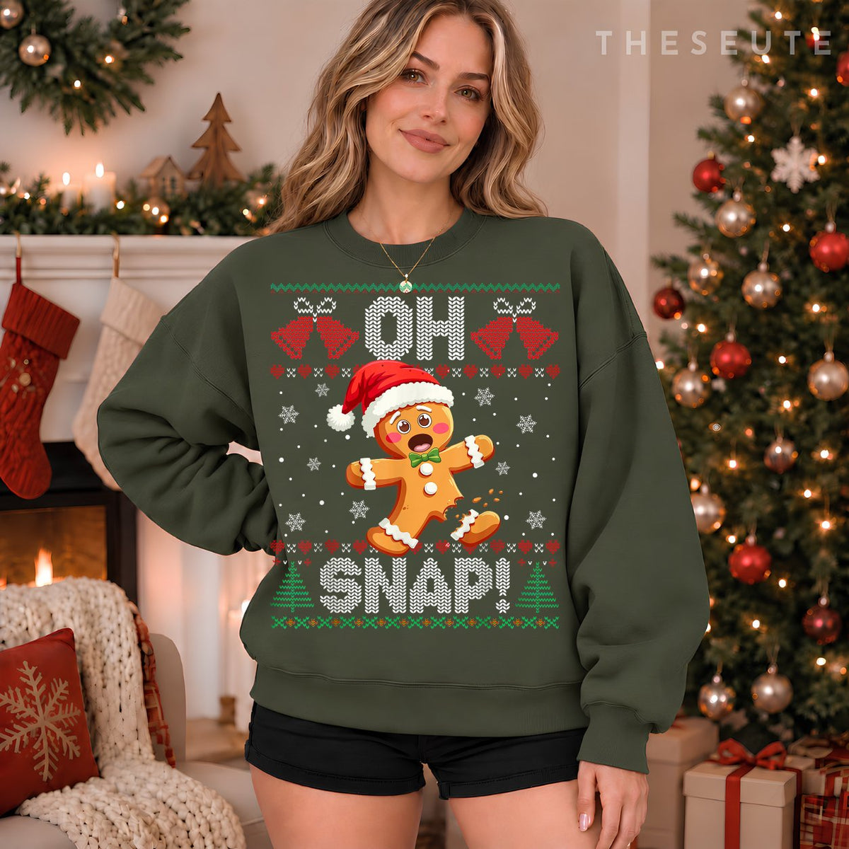 Funny Gingerbread Man Oh Snap Christmas Ugly Xmas Sweatshirt