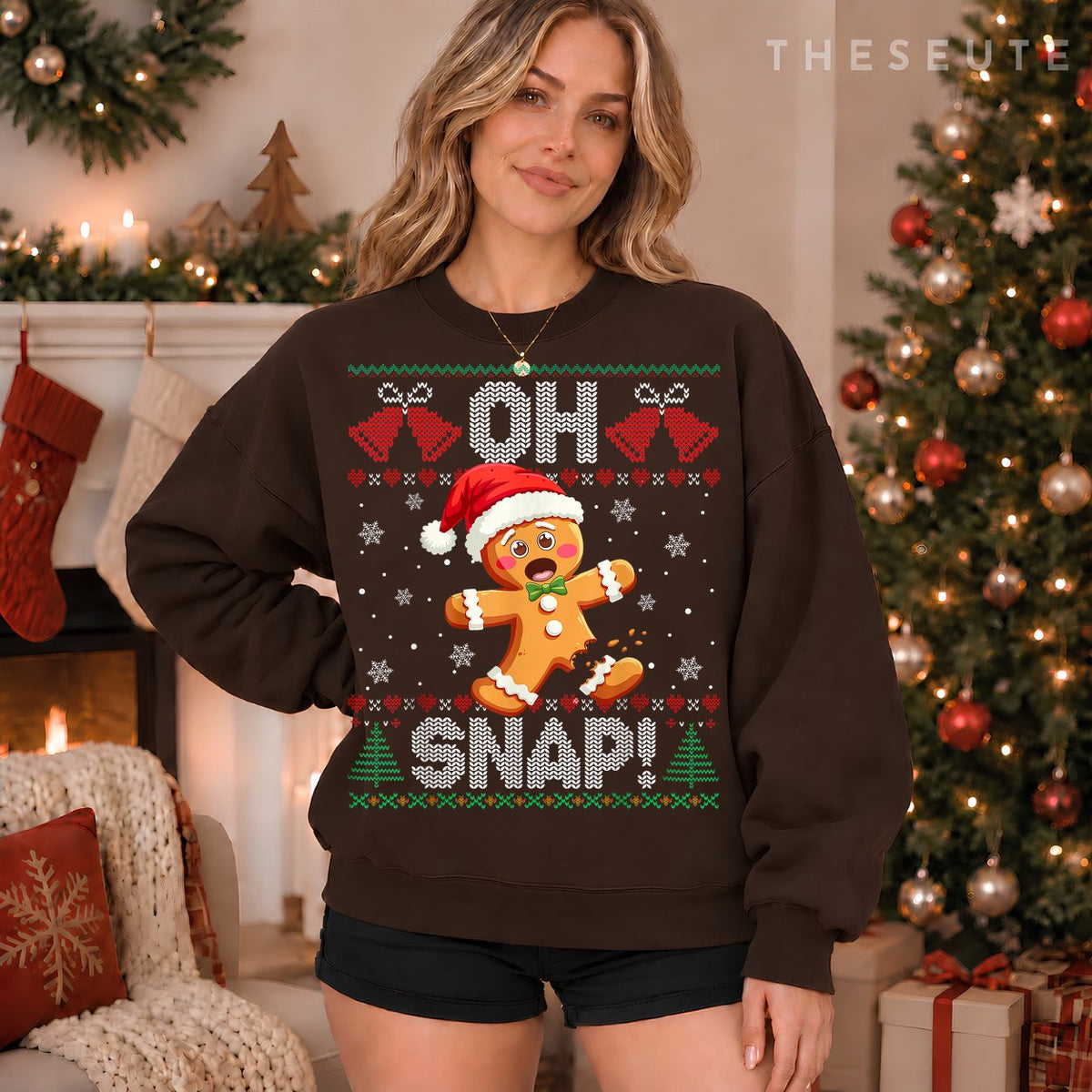 Funny Gingerbread Man Oh Snap Christmas Ugly Xmas Sweatshirt