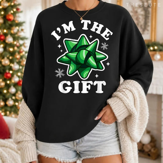 I'm the gift - Funny Ugly Christmas Sweatshirt - Xmas Bow Sweatshirt