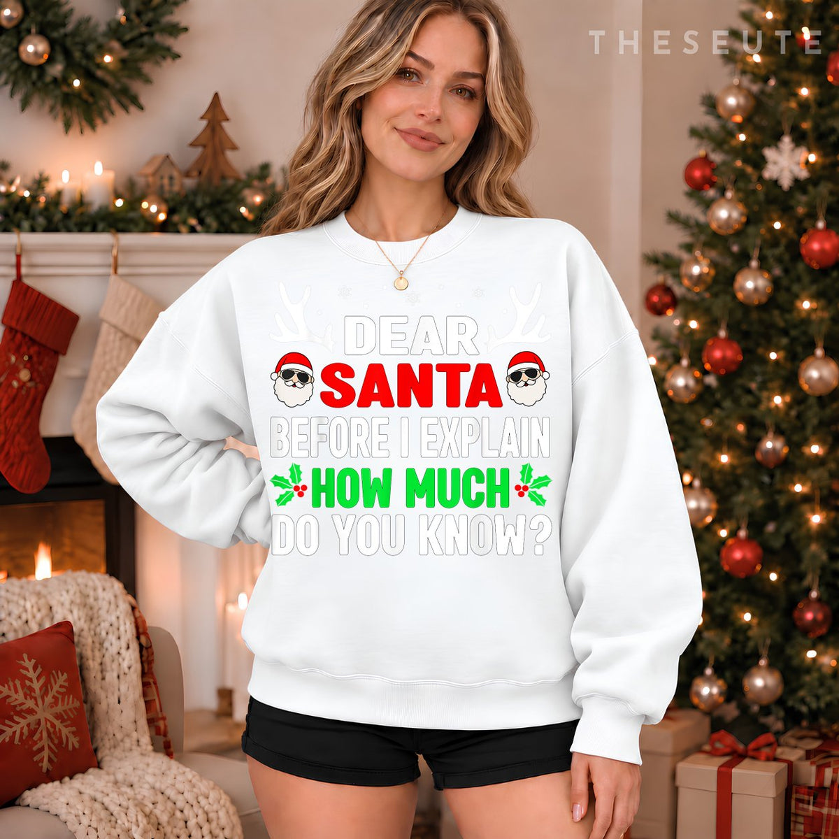 Funny Christmas Shirts Kids Adults Dear Santa I Can Explain Sweatshirt