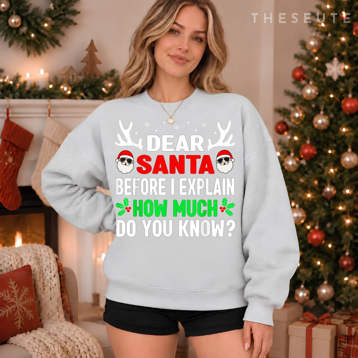 Funny Christmas Shirts Kids Adults Dear Santa I Can Explain Sweatshirt