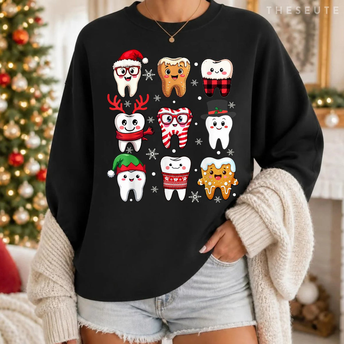 Funny Dental Christmas Cute Teeth Costume Dentist Santa Hat Sweatshirt