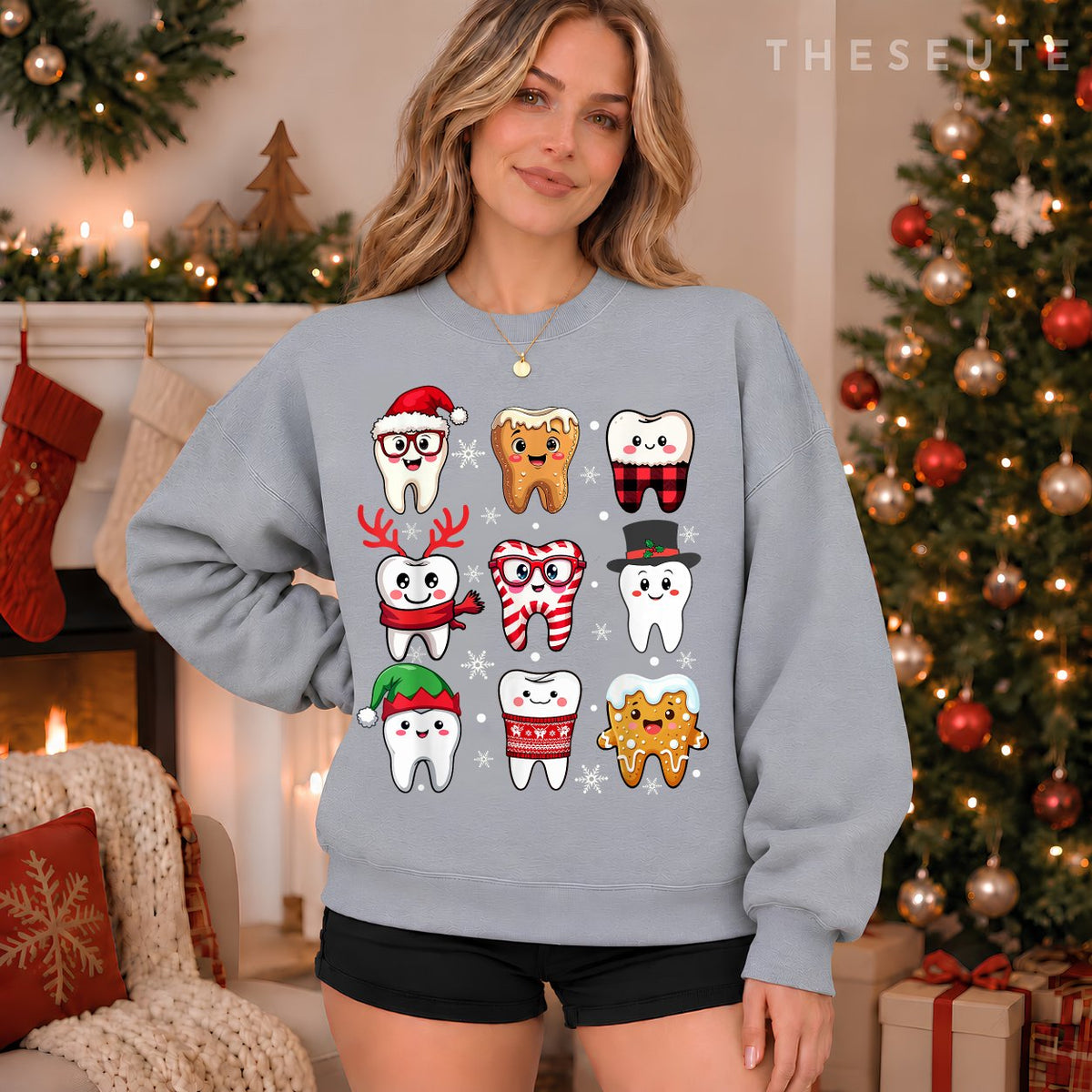 Funny Dental Christmas Cute Teeth Costume Dentist Santa Hat Sweatshirt