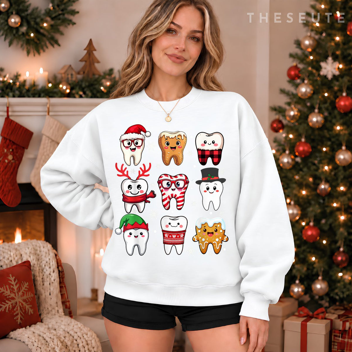 Funny Dental Christmas Cute Teeth Costume Dentist Santa Hat Sweatshirt