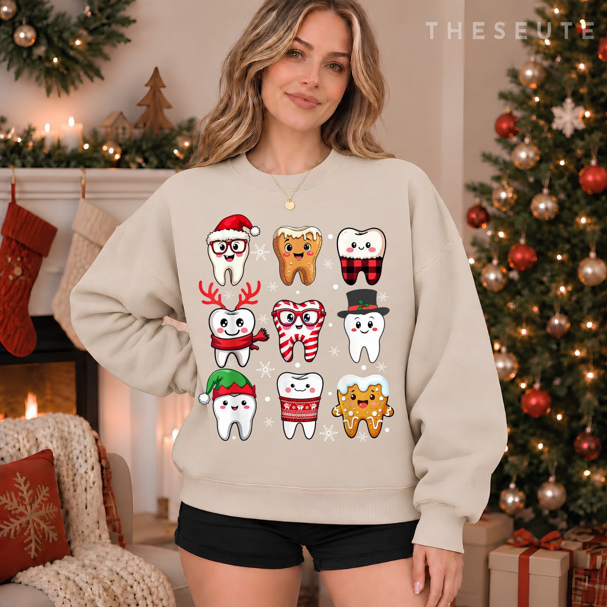Funny Dental Christmas Cute Teeth Costume Dentist Santa Hat Sweatshirt