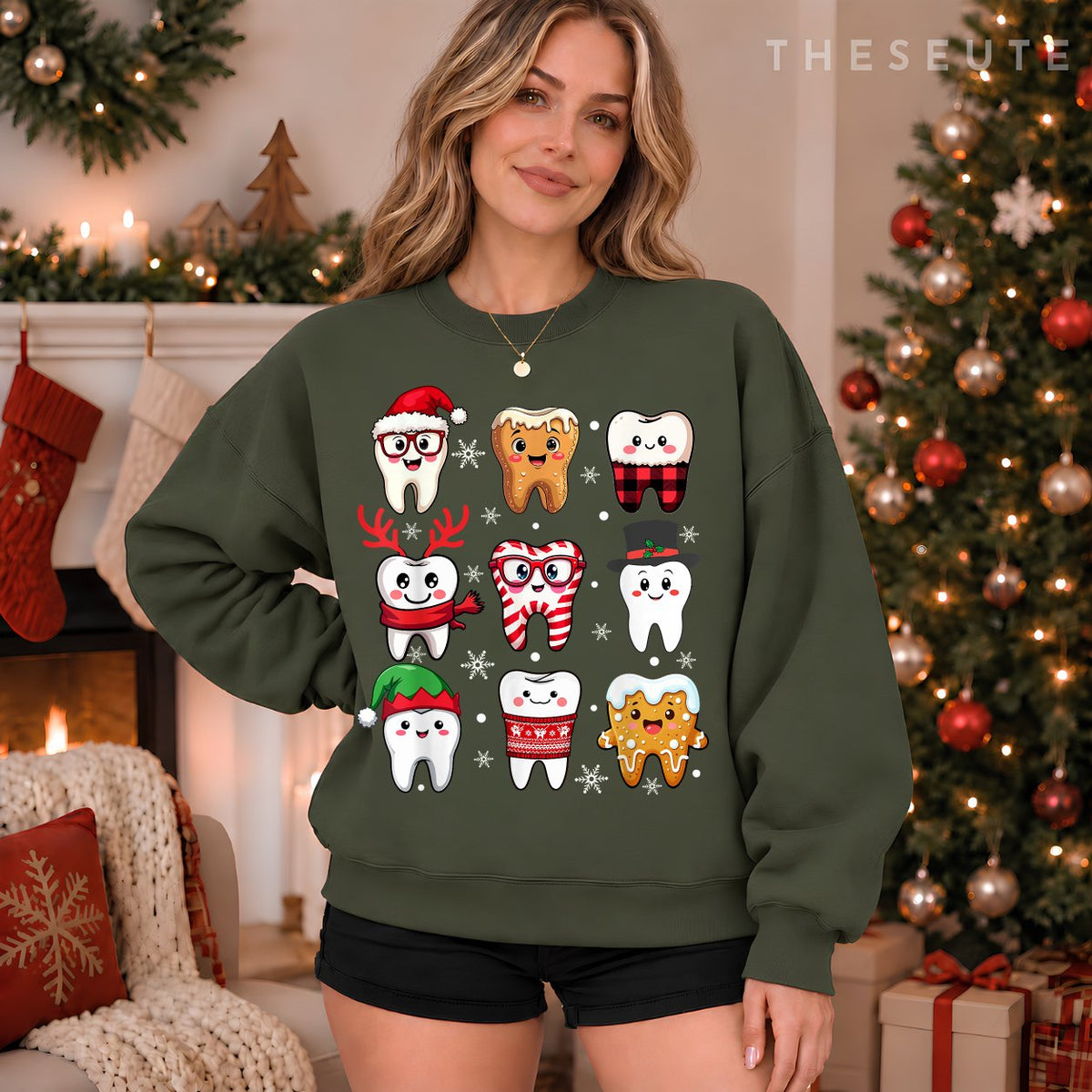 Funny Dental Christmas Cute Teeth Costume Dentist Santa Hat Sweatshirt