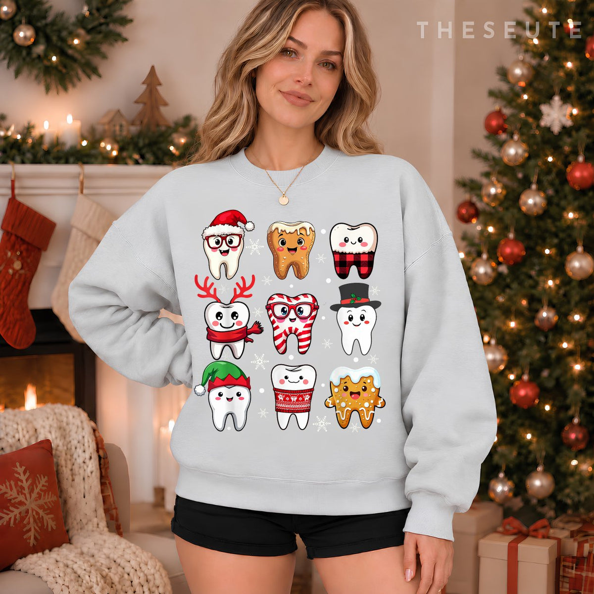 Funny Dental Christmas Cute Teeth Costume Dentist Santa Hat Sweatshirt