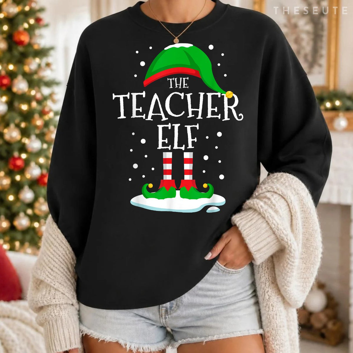 The Teacher Elf Christmas Family Matching Xmas Group Funny Sweatshirt