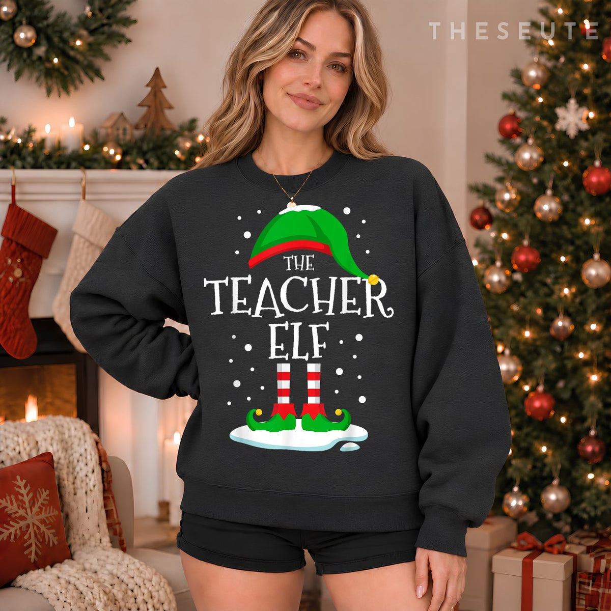 The Teacher Elf Christmas Family Matching Xmas Group Funny Sweatshirt