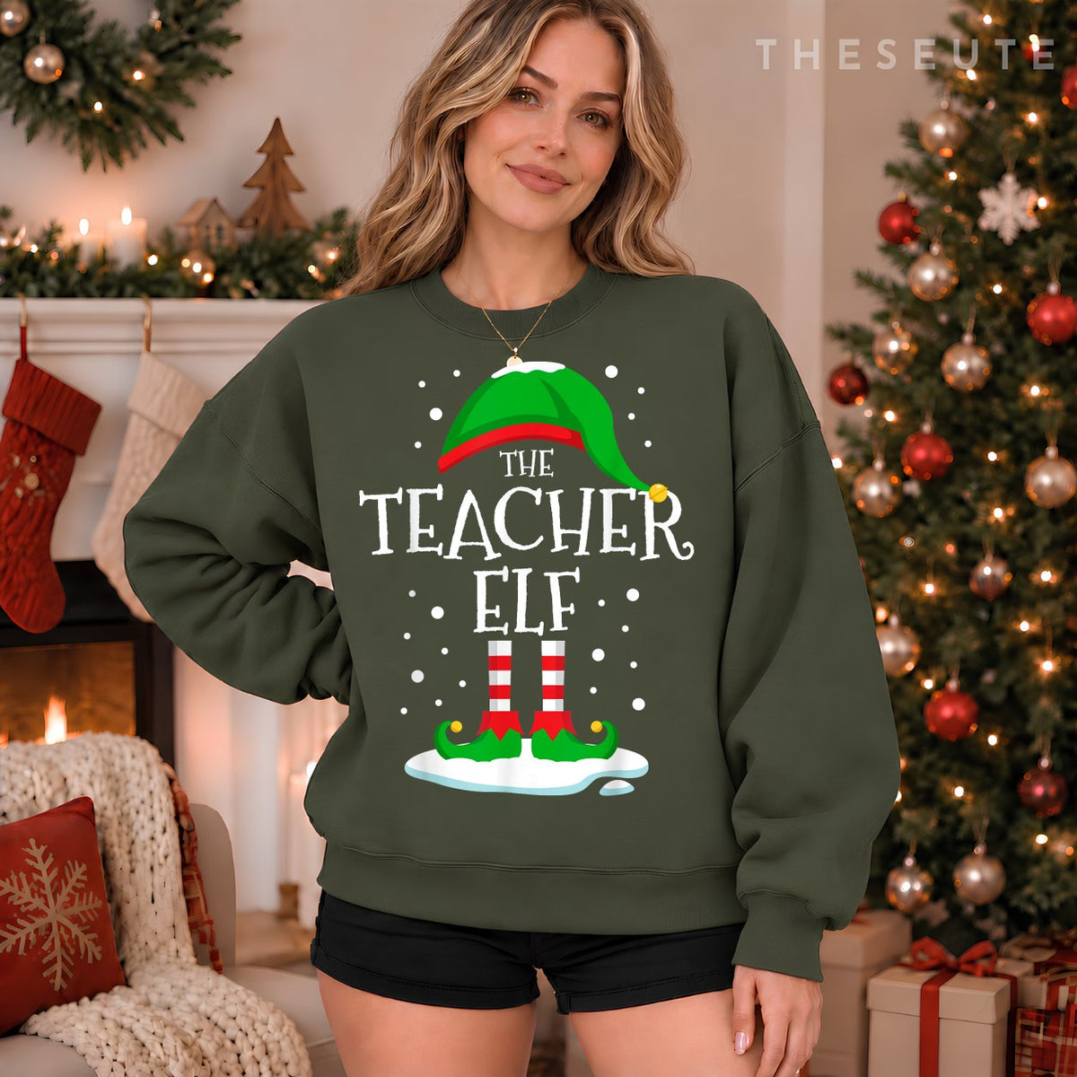 The Teacher Elf Christmas Family Matching Xmas Group Funny Sweatshirt