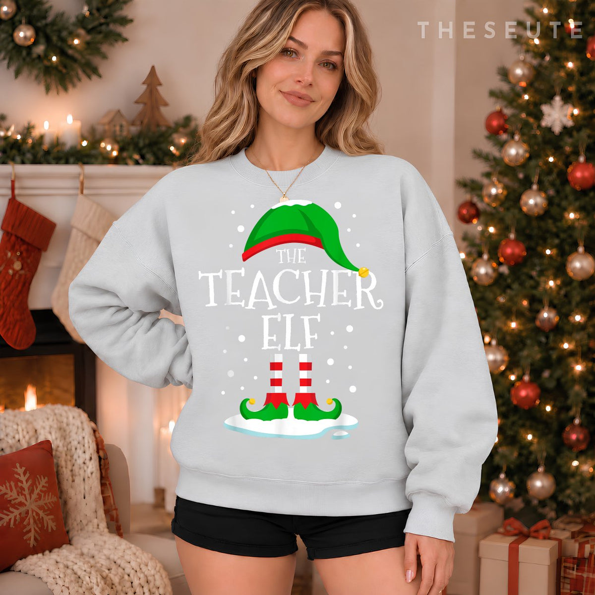The Teacher Elf Christmas Family Matching Xmas Group Funny Sweatshirt