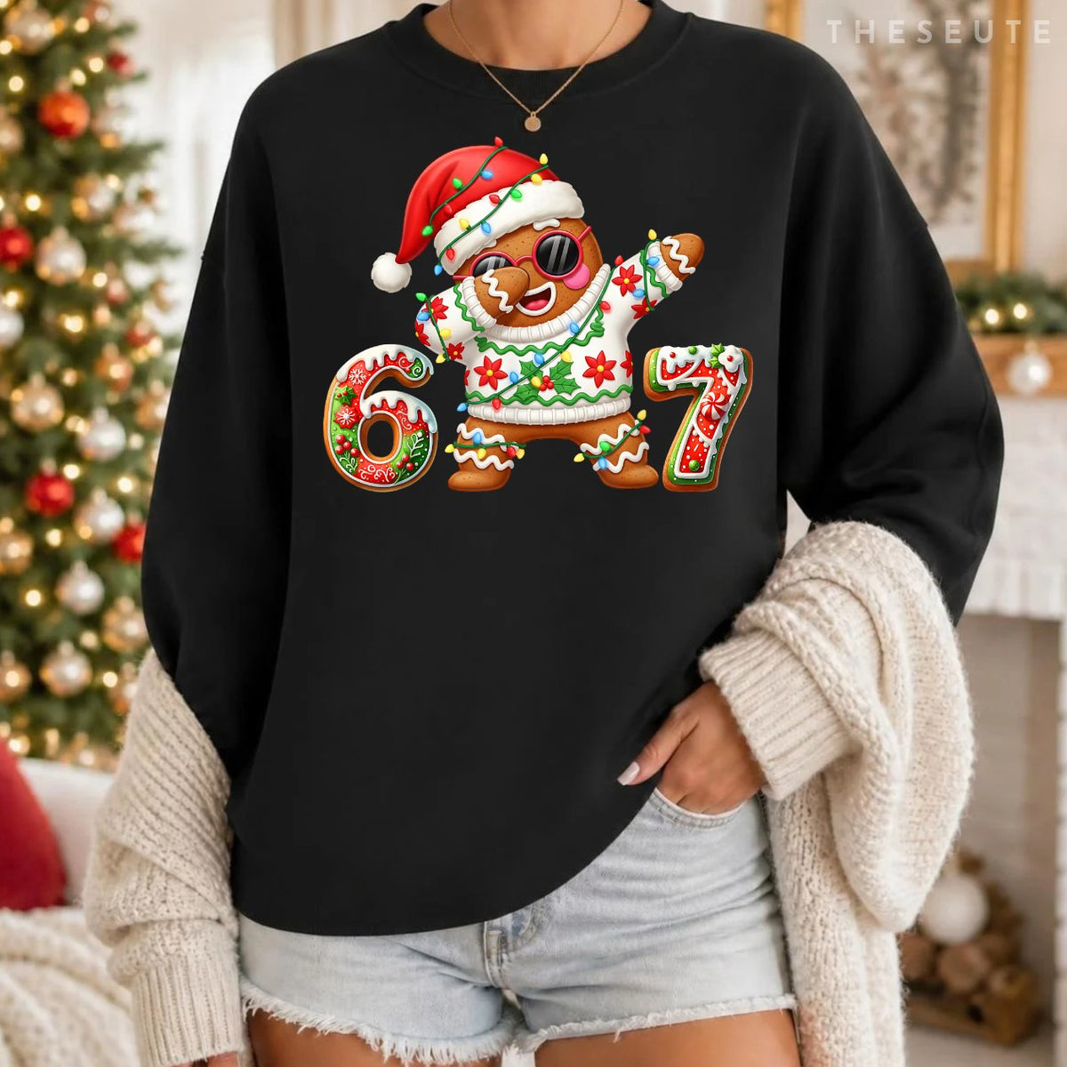 Funny Gingerbread Six Seven 67 Ice Cream Drip Christmas Boys Sweatshirt