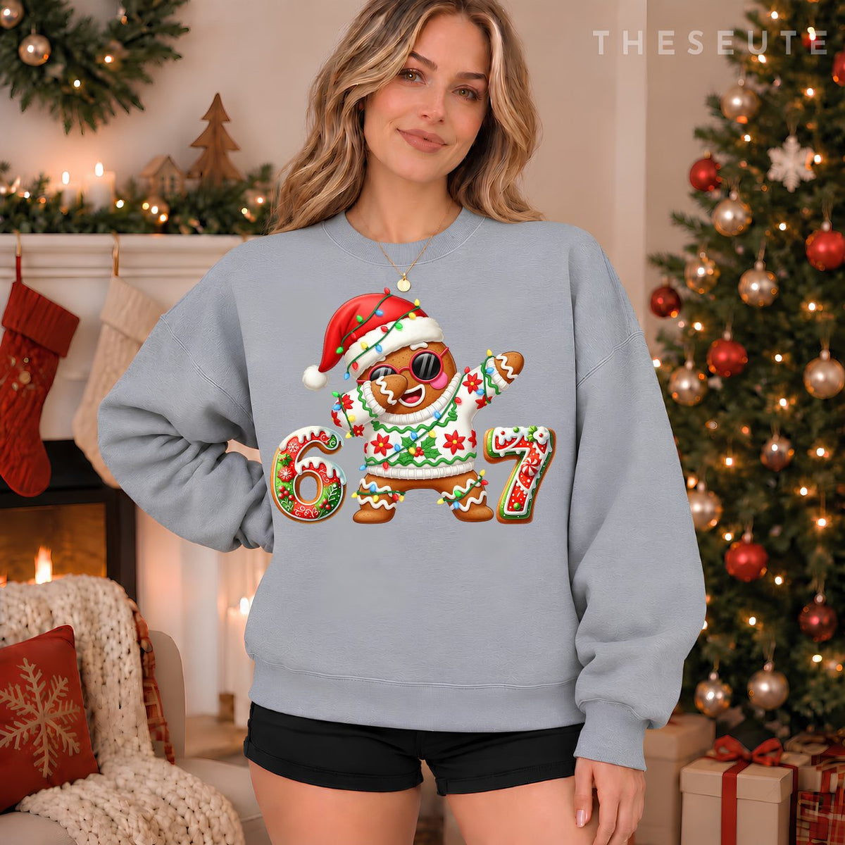 Funny Gingerbread Six Seven 67 Ice Cream Drip Christmas Boys Sweatshirt