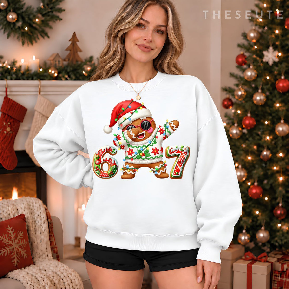 Funny Gingerbread Six Seven 67 Ice Cream Drip Christmas Boys Sweatshirt