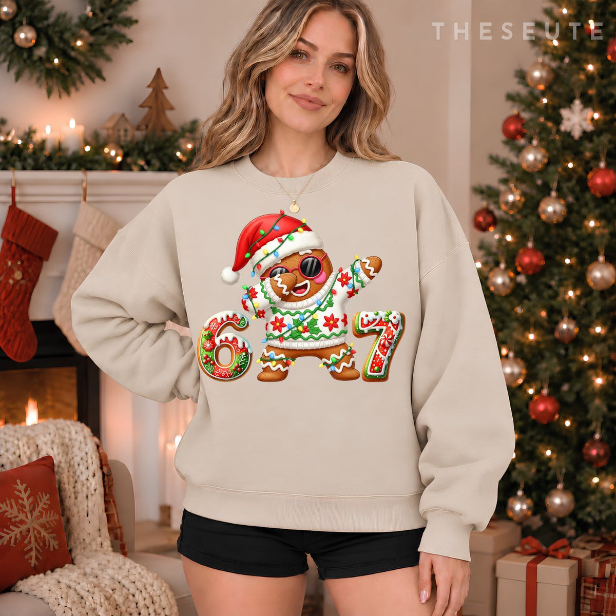 Funny Gingerbread Six Seven 67 Ice Cream Drip Christmas Boys Sweatshirt