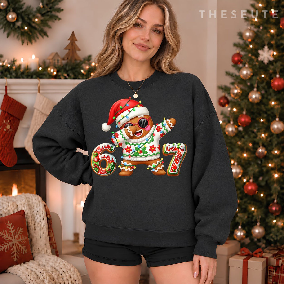 Funny Gingerbread Six Seven 67 Ice Cream Drip Christmas Boys Sweatshirt