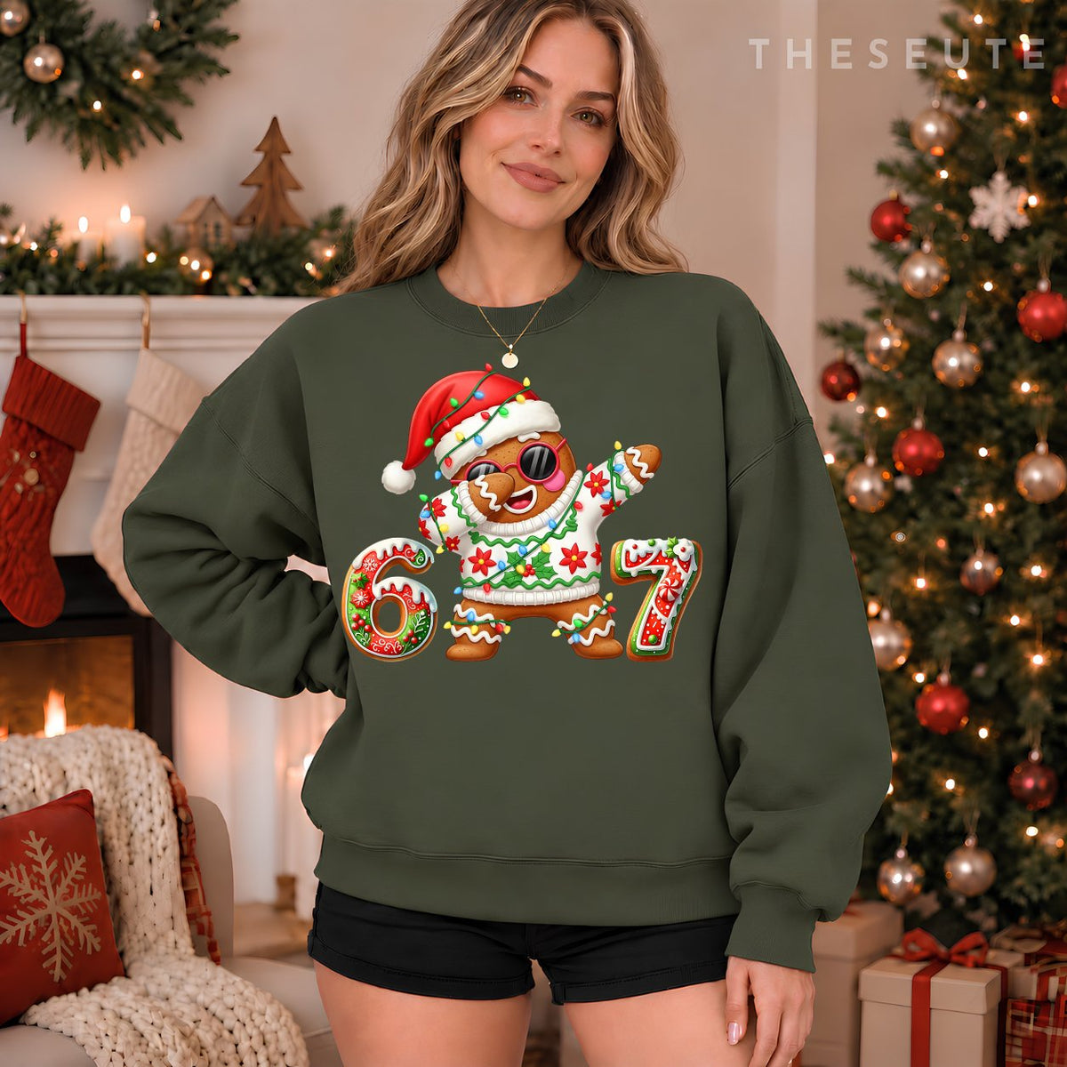 Funny Gingerbread Six Seven 67 Ice Cream Drip Christmas Boys Sweatshirt