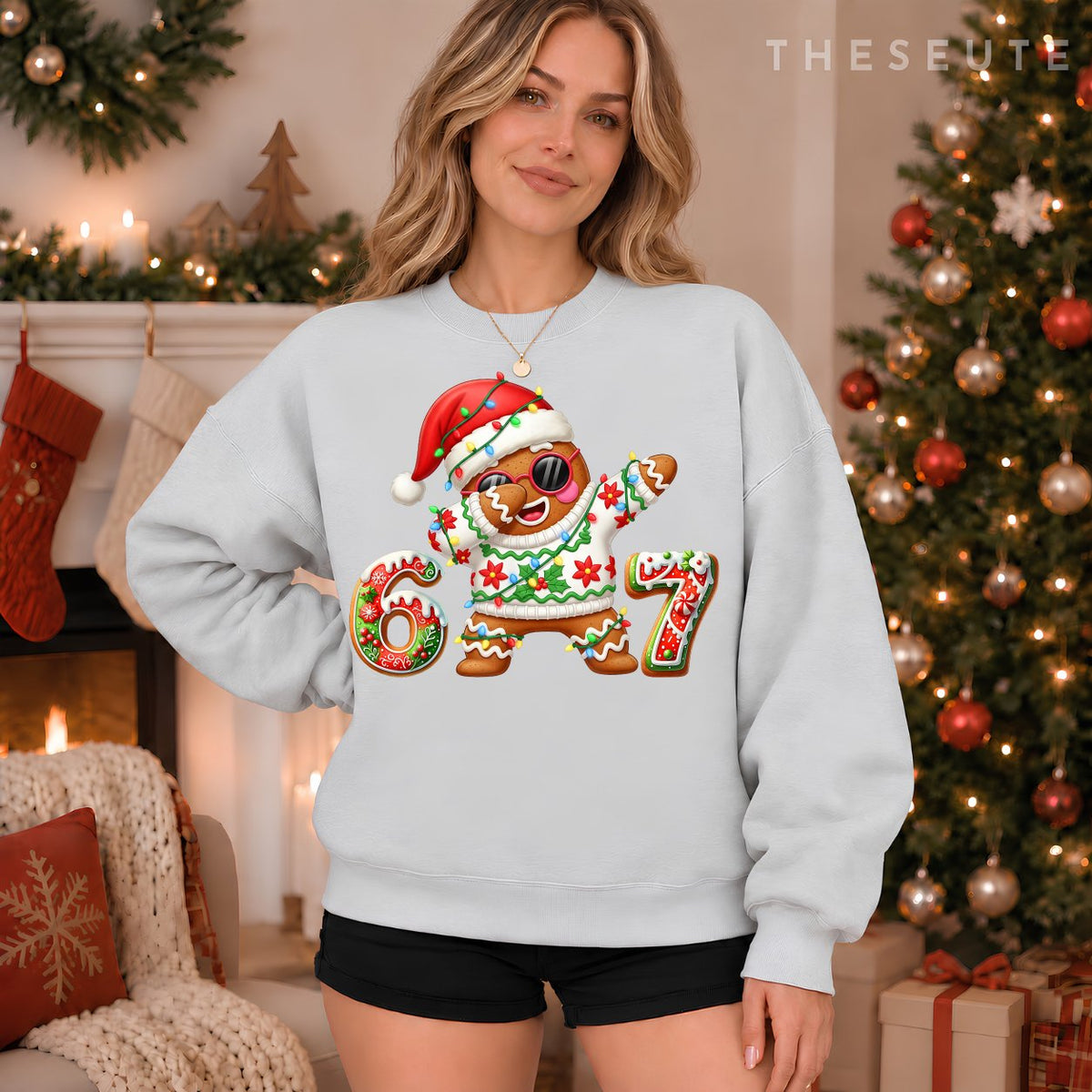 Funny Gingerbread Six Seven 67 Ice Cream Drip Christmas Boys Sweatshirt