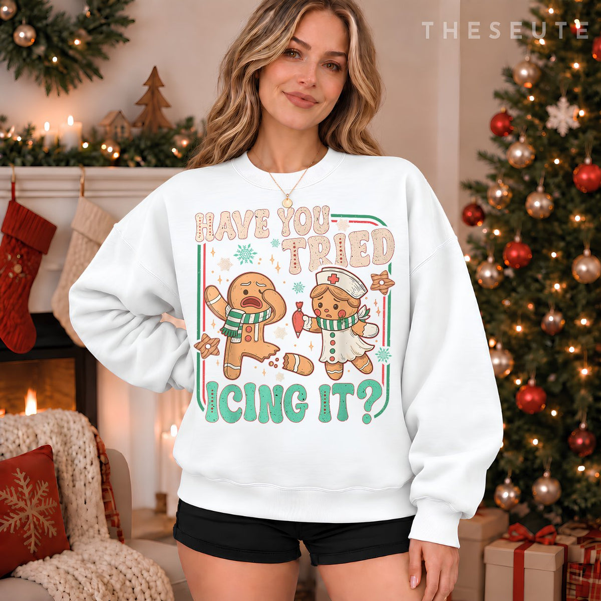 Gingerbread Have You Tried Icing It Funny Christmas Nurse Sweatshirt