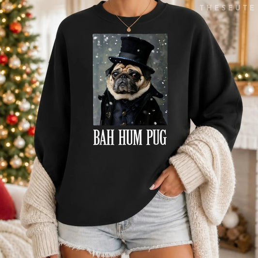 Funny Dog Bah Hum Pug Christmas Pet Holiday Photo Humbug Bug Sweatshirt
