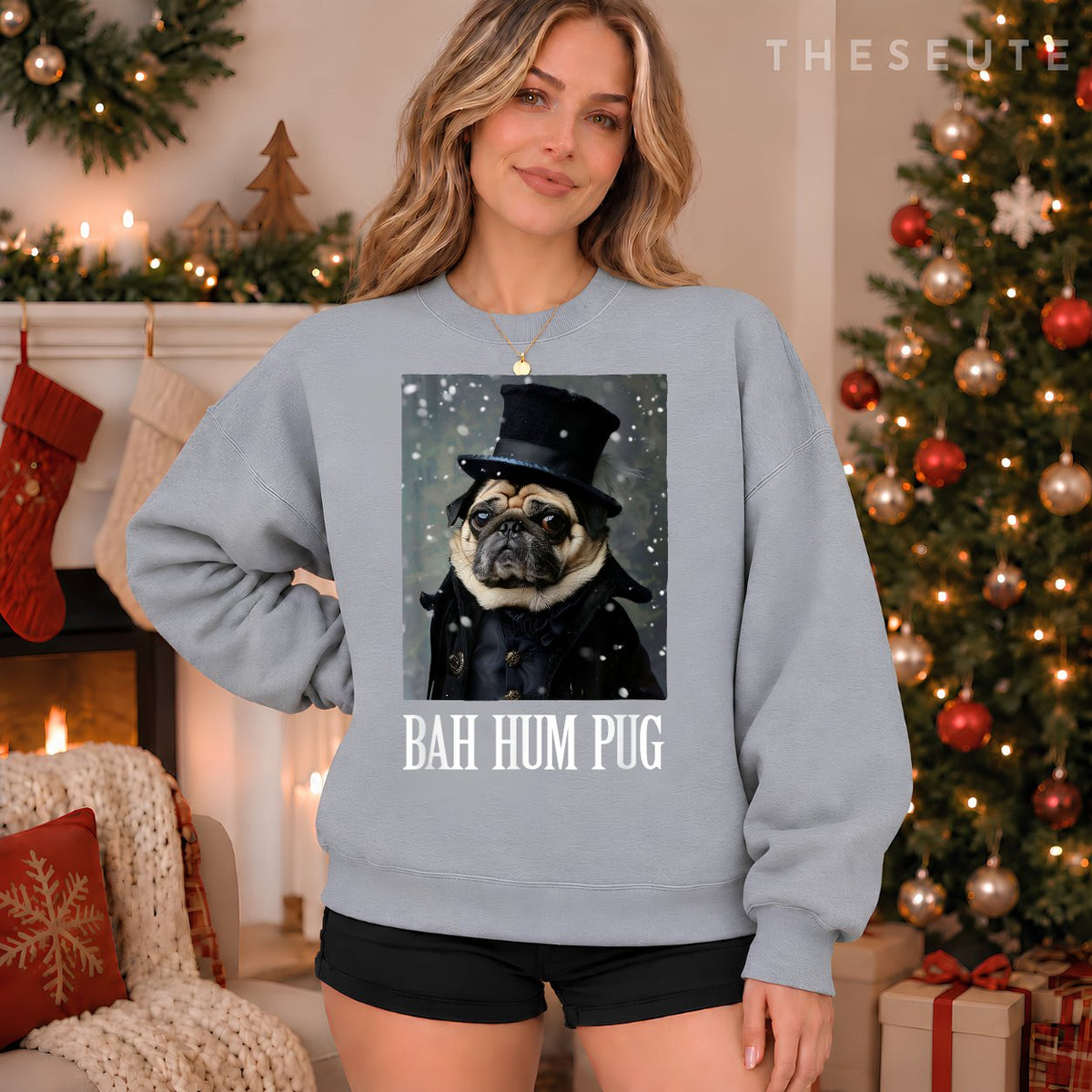 Funny Dog Bah Hum Pug Christmas Pet Holiday Photo Humbug Bug Sweatshirt