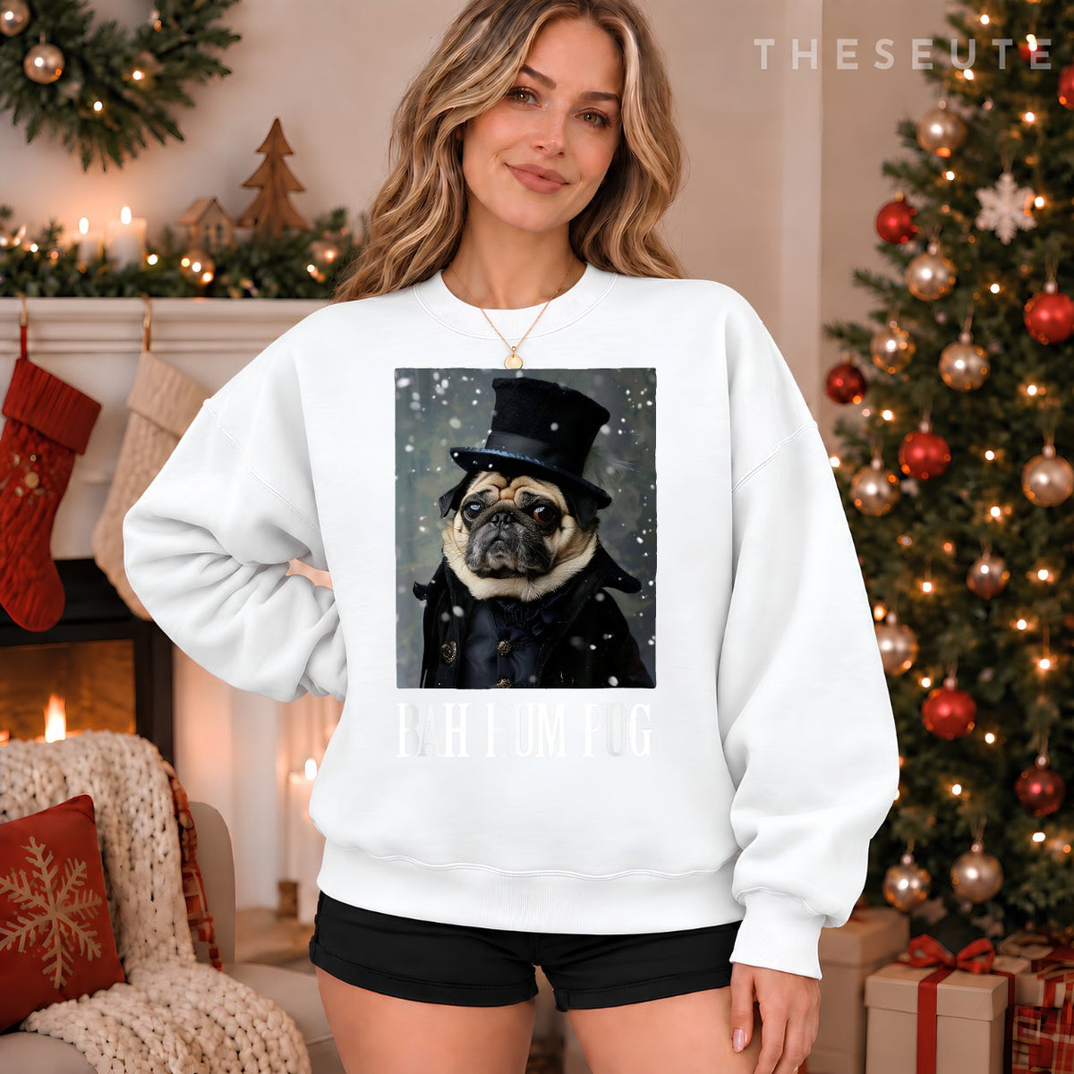 Funny Dog Bah Hum Pug Christmas Pet Holiday Photo Humbug Bug Sweatshirt