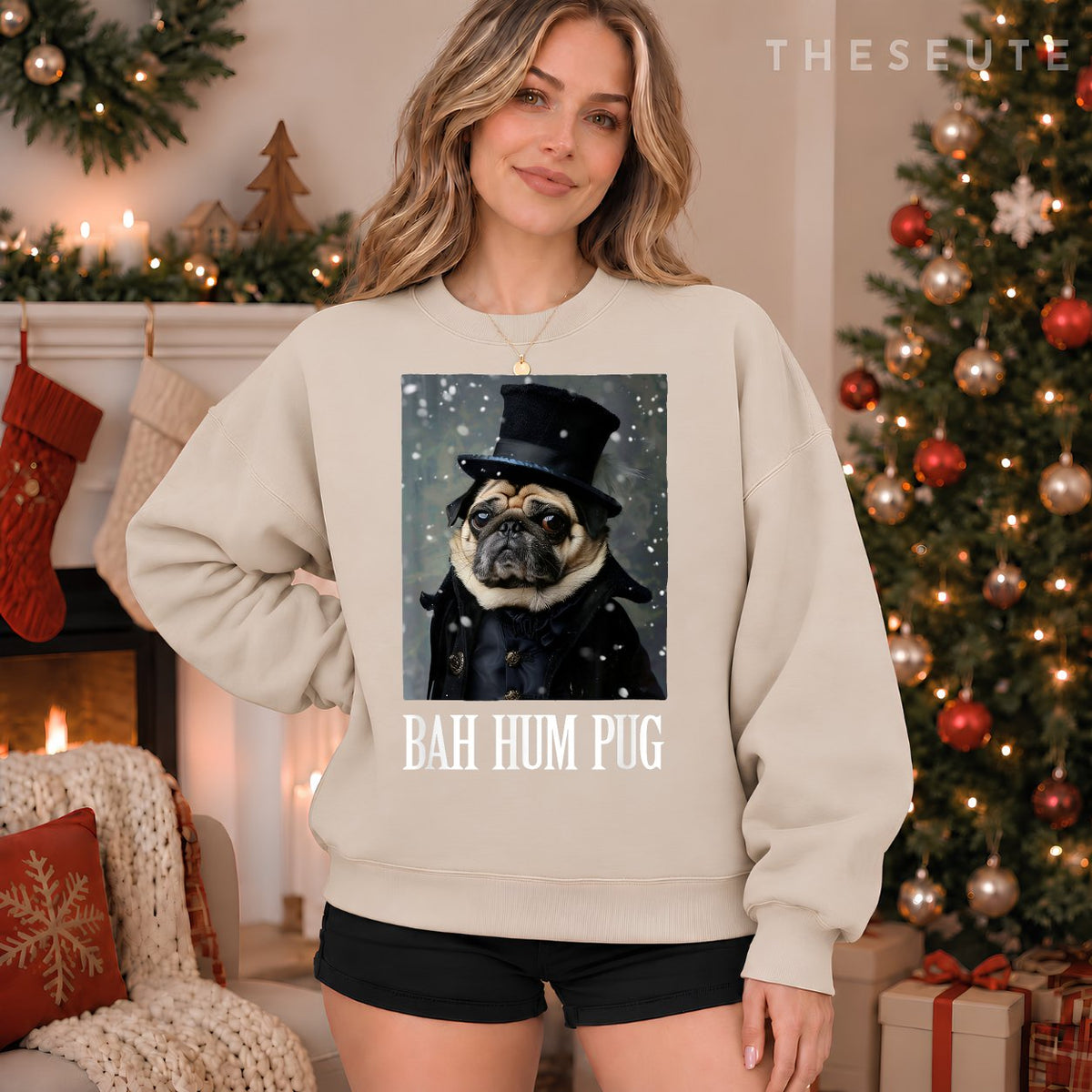 Funny Dog Bah Hum Pug Christmas Pet Holiday Photo Humbug Bug Sweatshirt