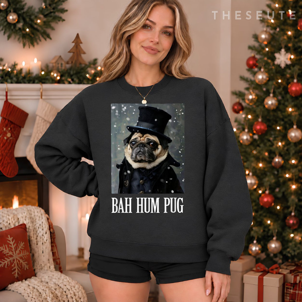 Funny Dog Bah Hum Pug Christmas Pet Holiday Photo Humbug Bug Sweatshirt