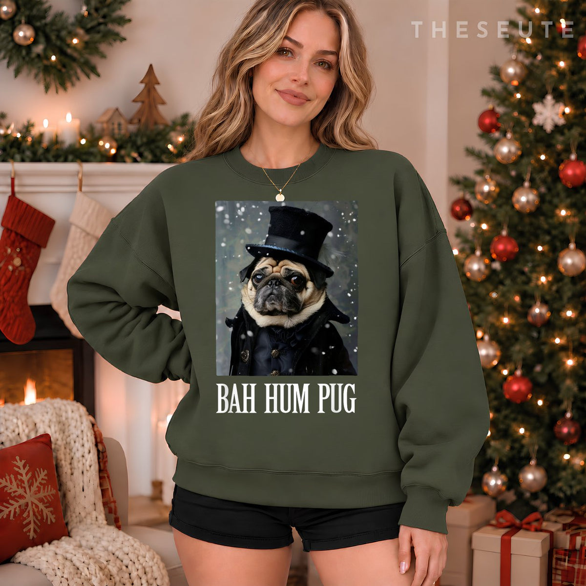 Funny Dog Bah Hum Pug Christmas Pet Holiday Photo Humbug Bug Sweatshirt