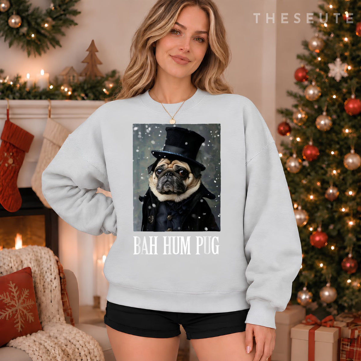 Funny Dog Bah Hum Pug Christmas Pet Holiday Photo Humbug Bug Sweatshirt