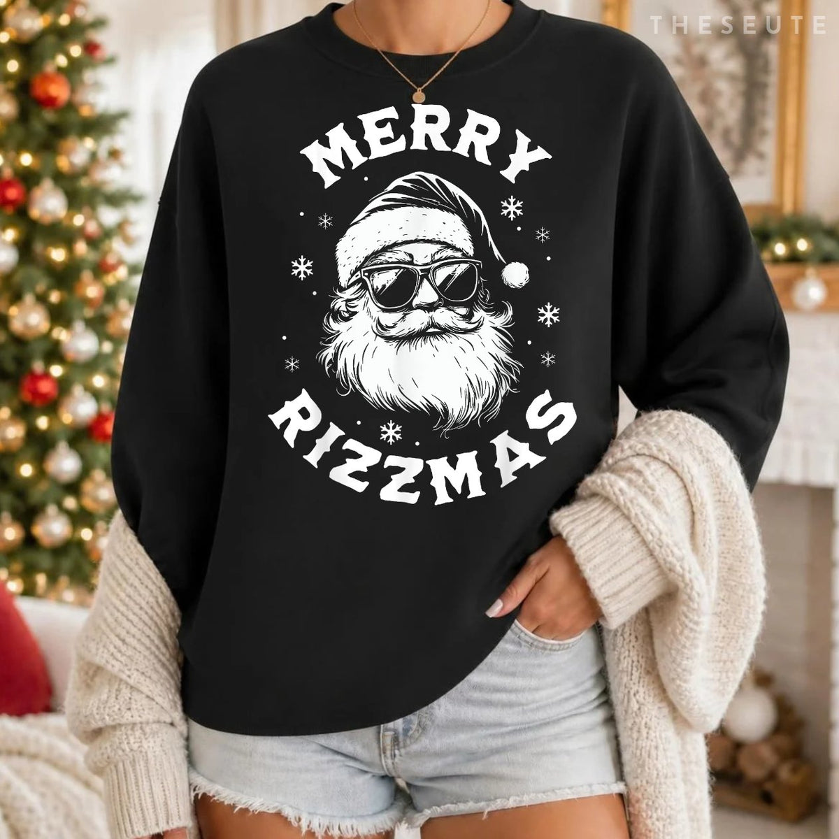 Merry Rizzmas Kids Teens School Funny Christmas Santa Claus Sweatshirt