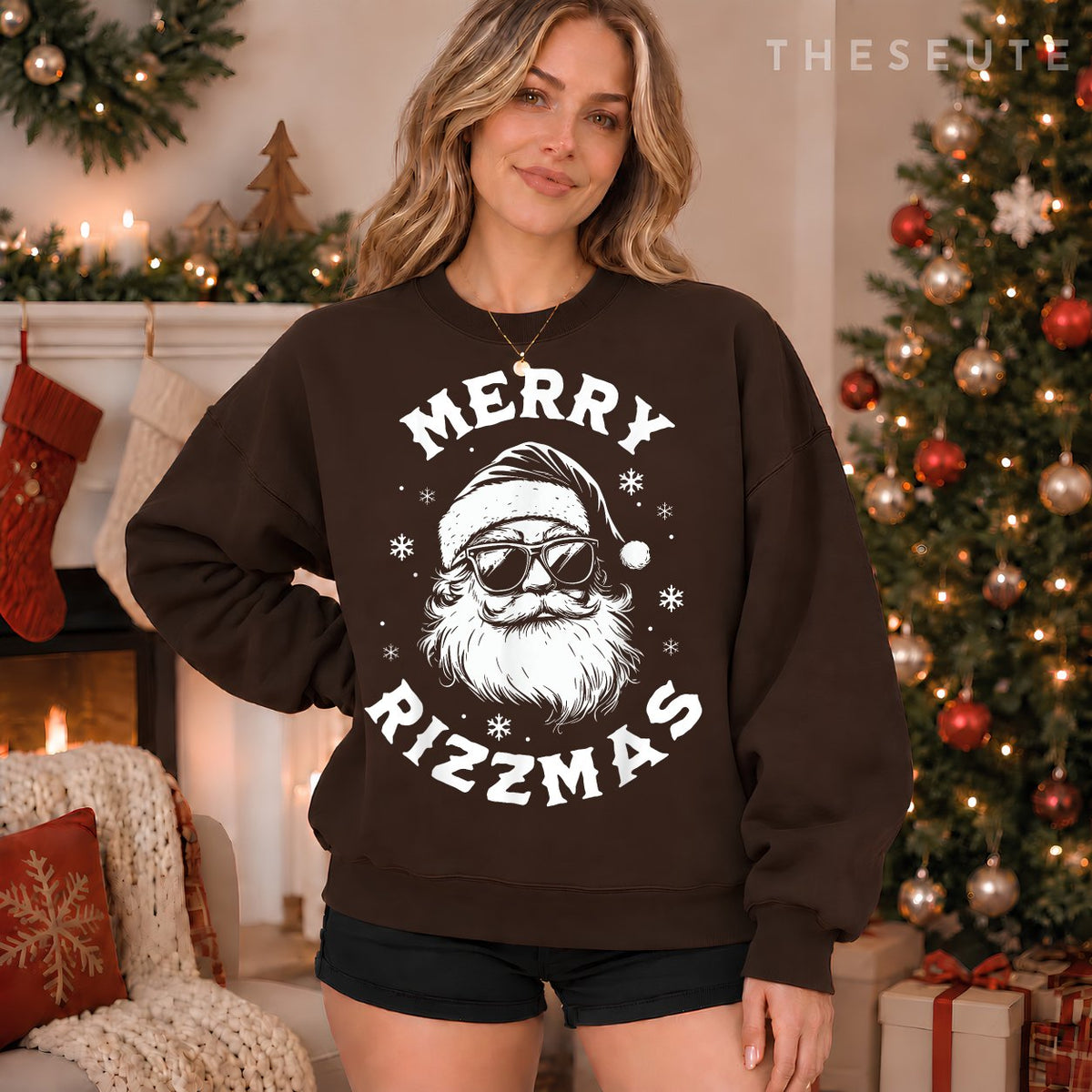 Merry Rizzmas Kids Teens School Funny Christmas Santa Claus Sweatshirt