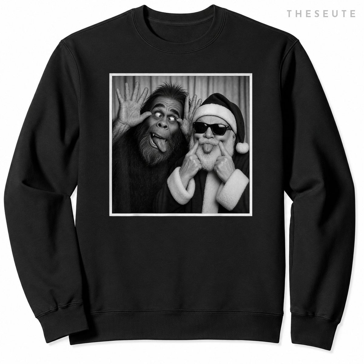 Funny Bigfoot photobooth with Santa Christmas Xmas Sweatshirt