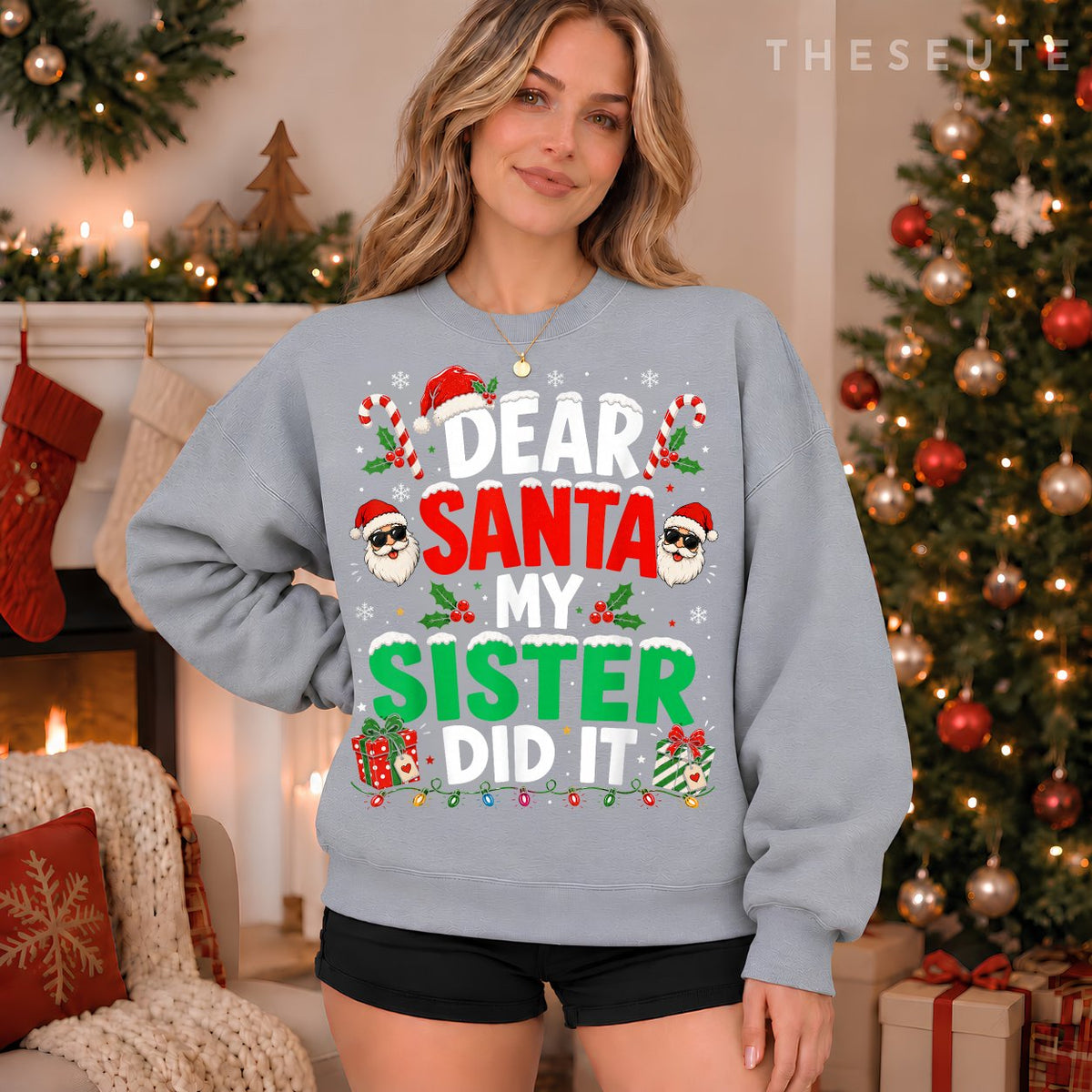Dear Santa My Sister Did It Funny Christmas Boys Girls Kids Sweatshirt