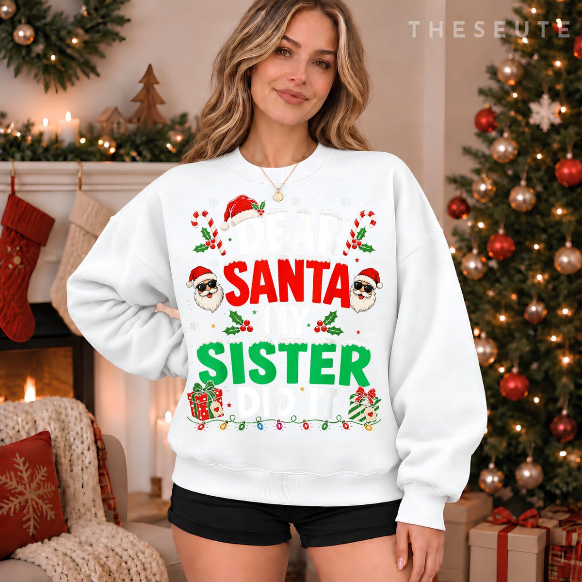 Dear Santa My Sister Did It Funny Christmas Boys Girls Kids Sweatshirt