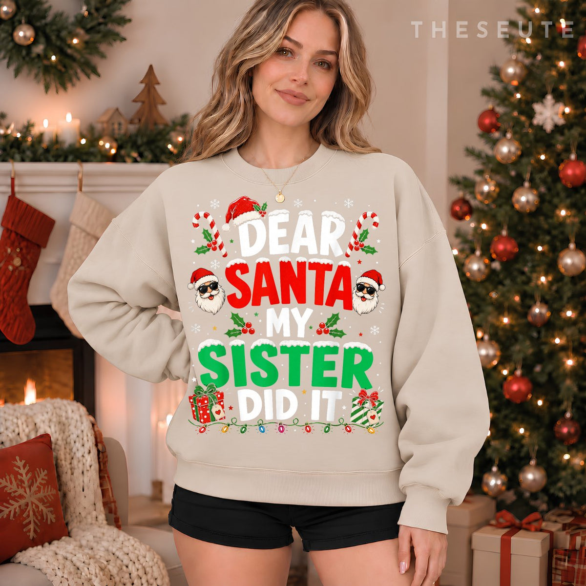Dear Santa My Sister Did It Funny Christmas Boys Girls Kids Sweatshirt