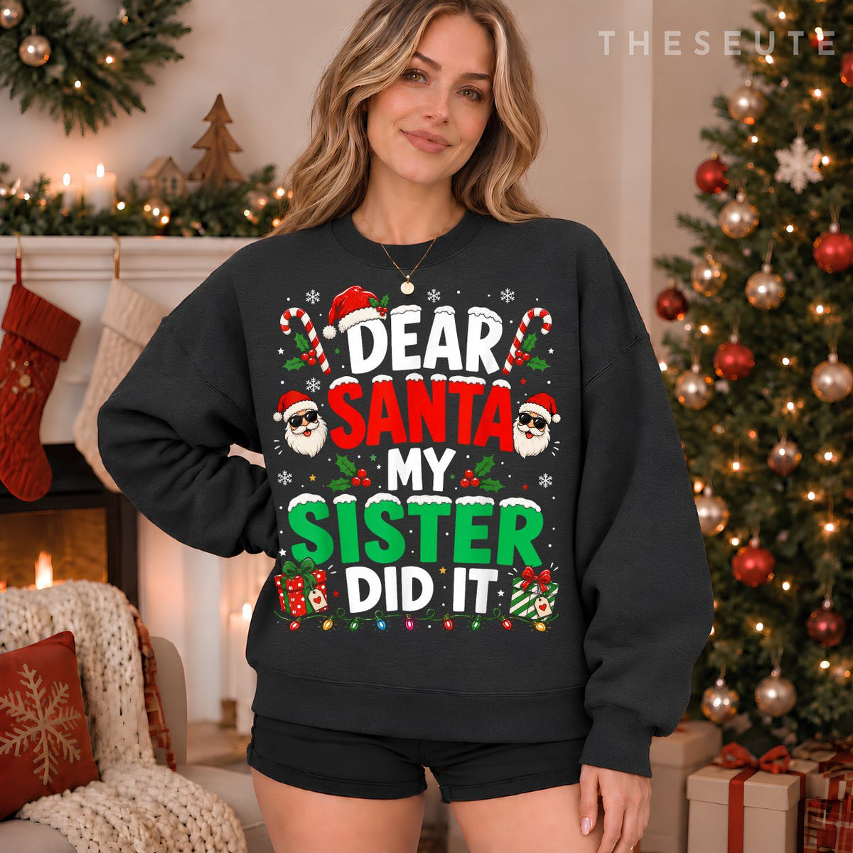 Dear Santa My Sister Did It Funny Christmas Boys Girls Kids Sweatshirt