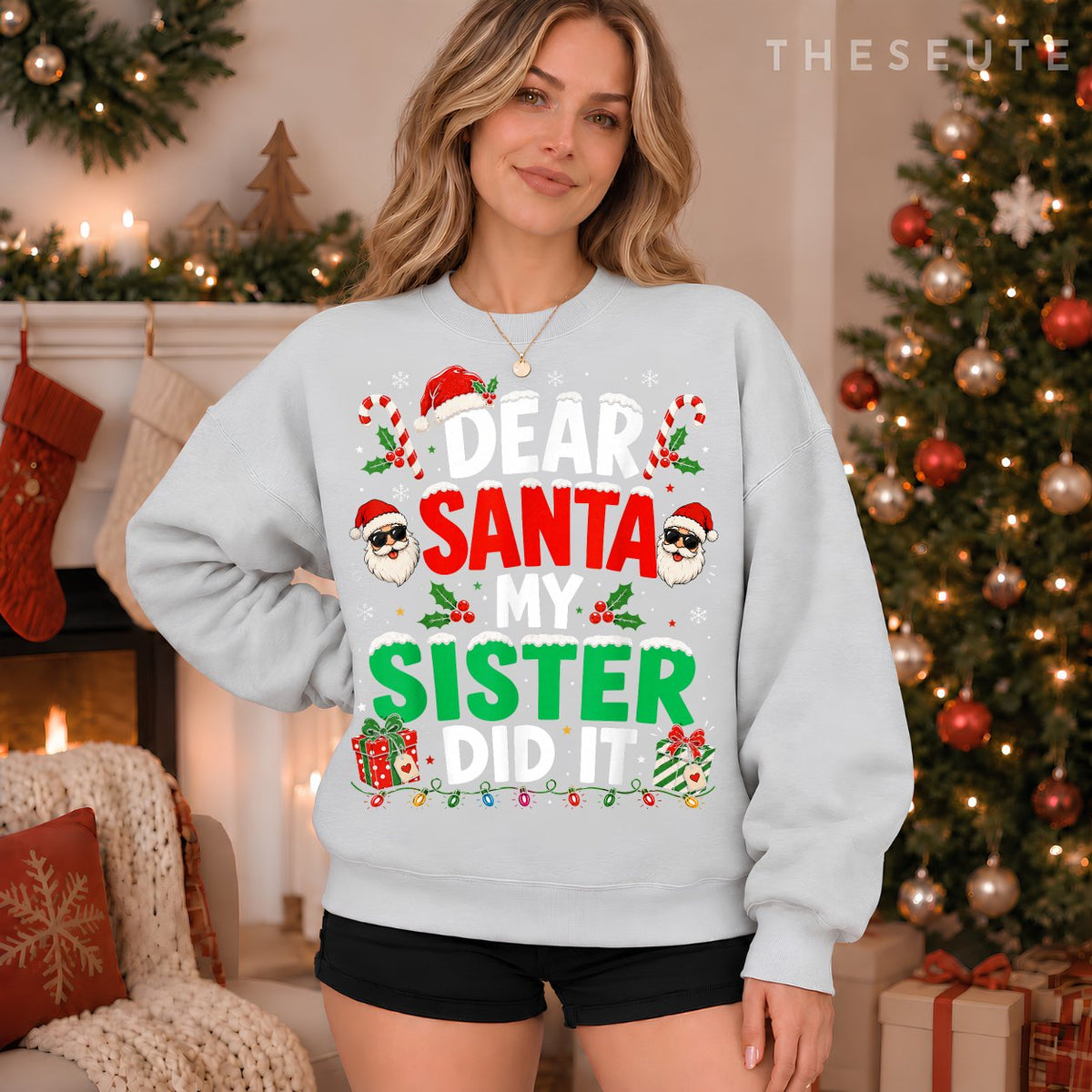 Dear Santa My Sister Did It Funny Christmas Boys Girls Kids Sweatshirt