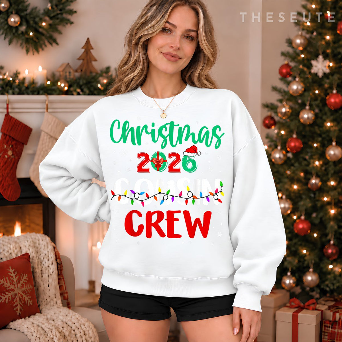 Christmas 2026 Cousin Crew Xmas Lights Funny Matching Pajama Sweatshirt