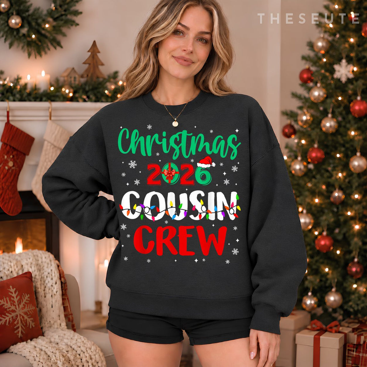 Christmas 2026 Cousin Crew Xmas Lights Funny Matching Pajama Sweatshirt