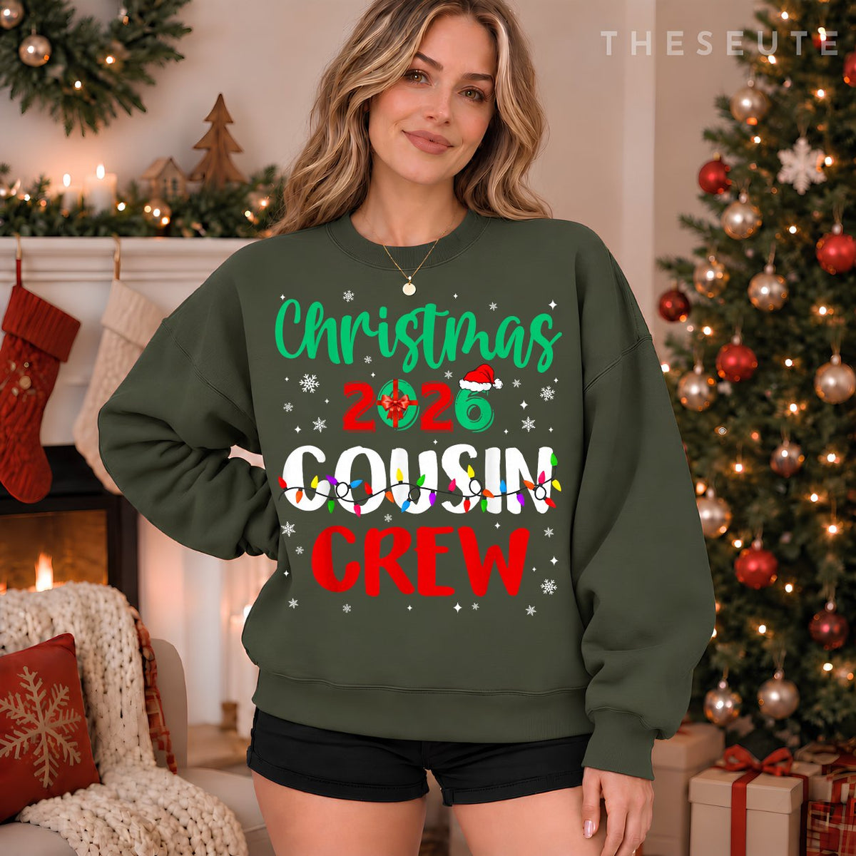 Christmas 2026 Cousin Crew Xmas Lights Funny Matching Pajama Sweatshirt
