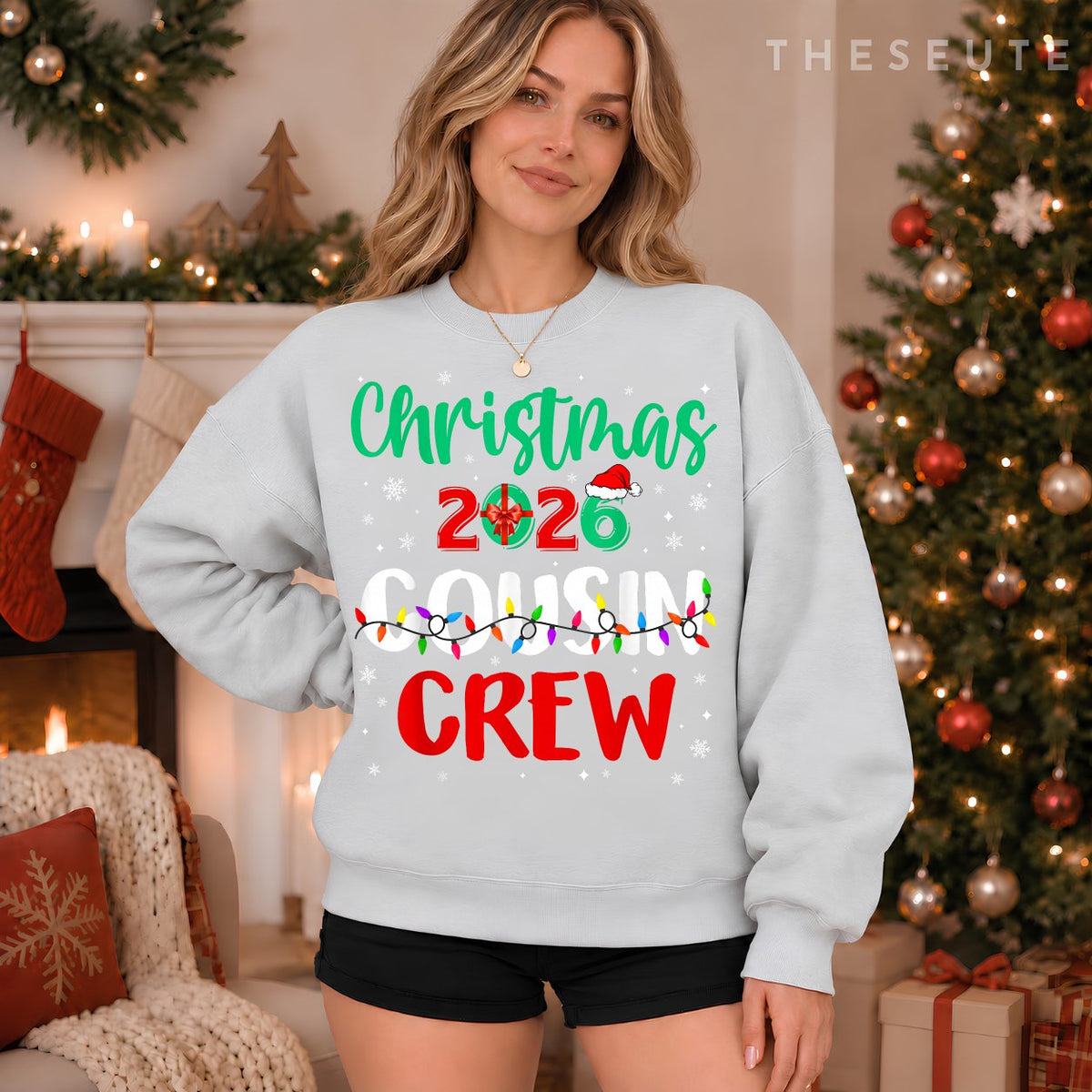 Christmas 2026 Cousin Crew Xmas Lights Funny Matching Pajama Sweatshirt