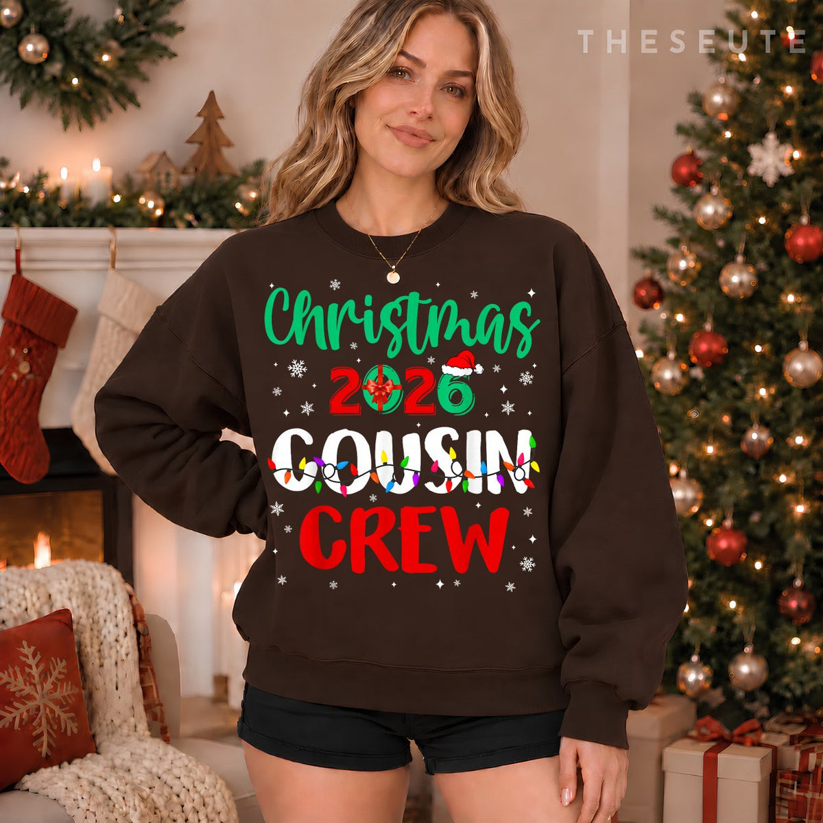 Christmas 2026 Cousin Crew Xmas Lights Funny Matching Pajama Sweatshirt