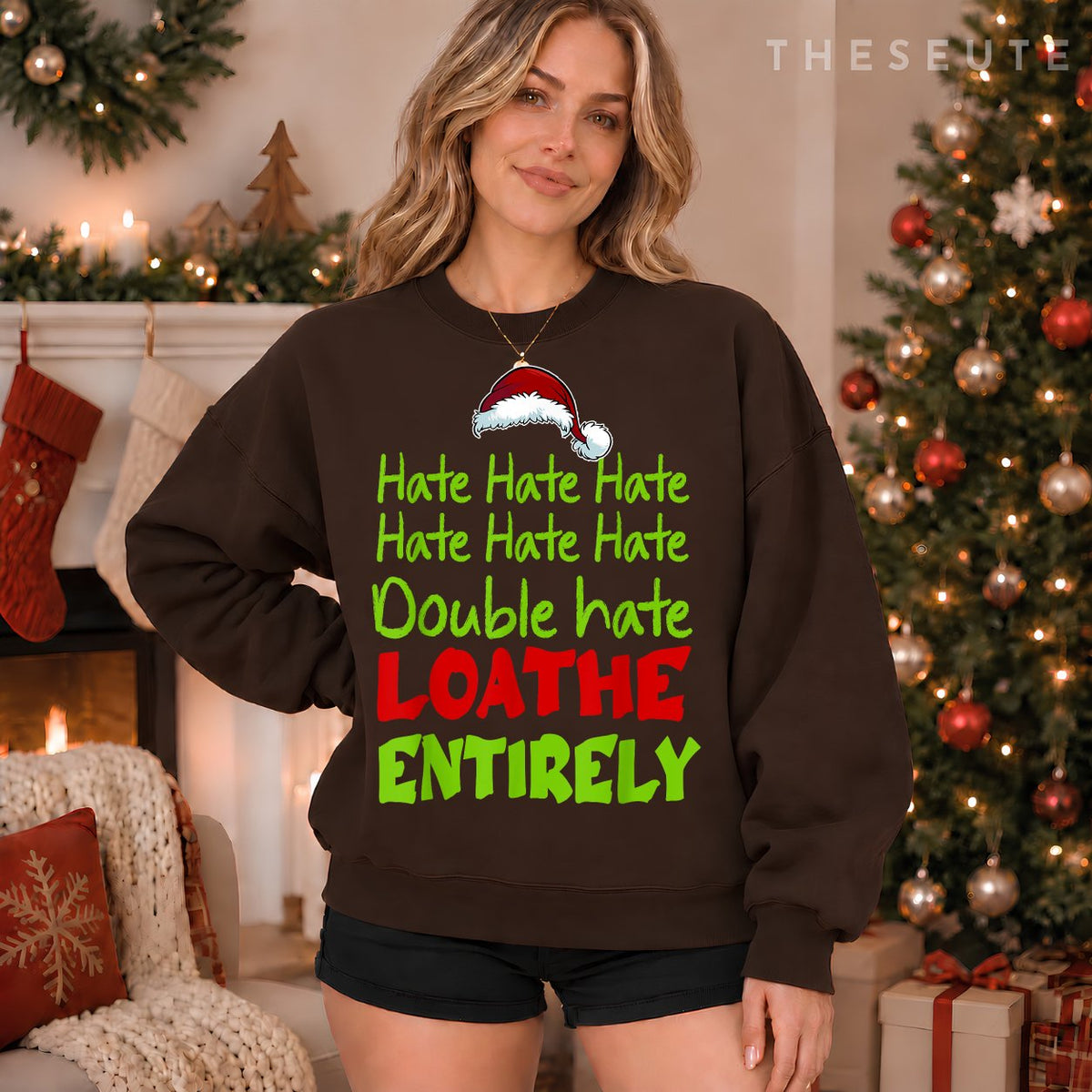 Hate Hate double hate loathe entirely funny Christmas Santa Sweatshirt